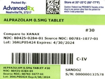 Label 1 (Alprazolam 80425 0284 01)
